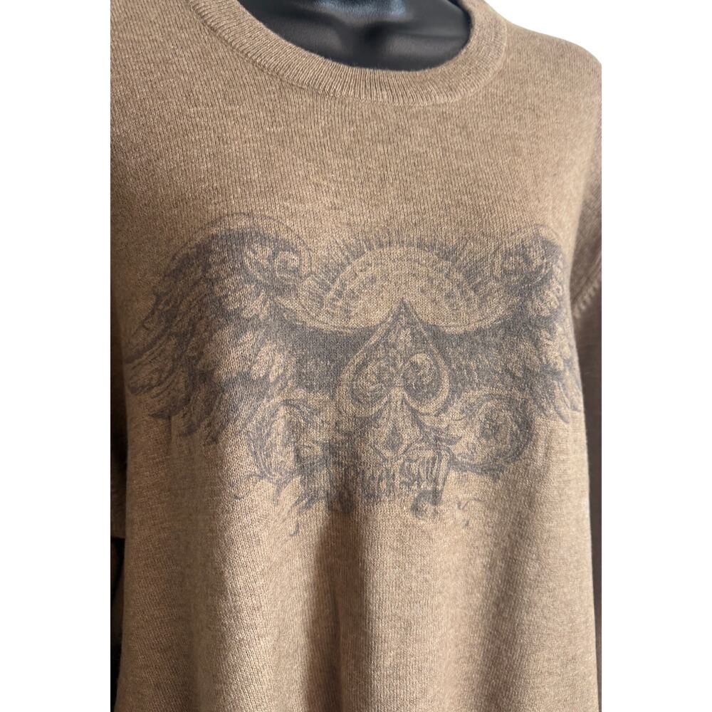 Lucky Brand XXL Brown Skull Graphic Sweater Knit Long Sleeve Crew Neck NWT New - Picture 3 of 9